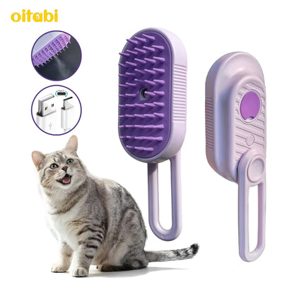 Electric Cat Steam Brush – 3-In-1 Pet Grooming Comb with Water Spray for Cats and Dogs, USB Rechargeable